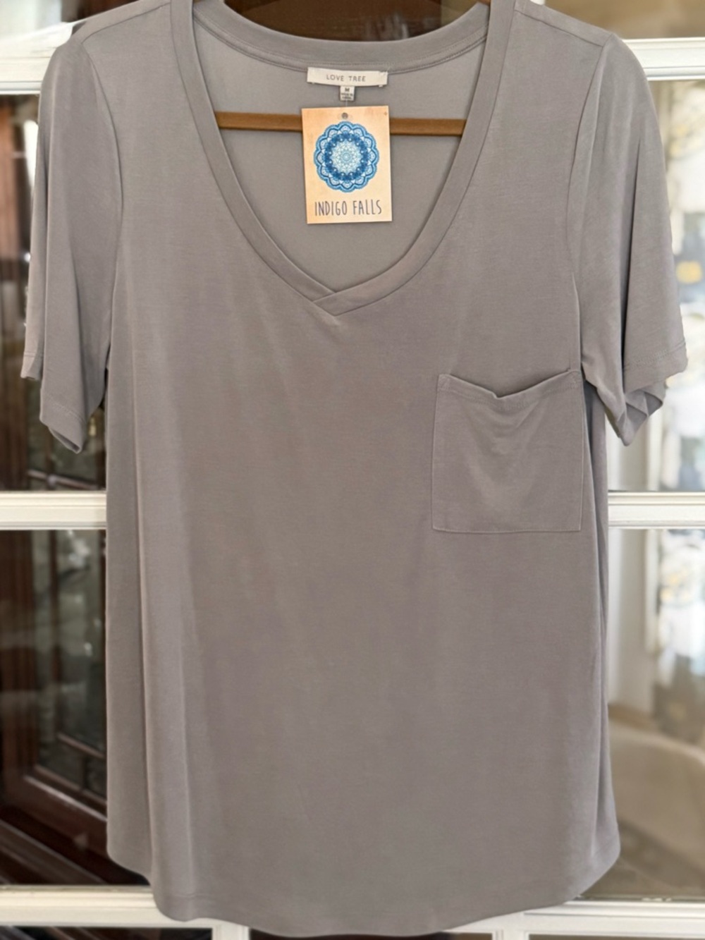 Love Tree Light Gray V-Neck Pocket Short Sleeve Tee